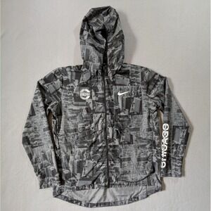Nike Running Jacket Mens Large Black Gray 2018 Chicago Marathon Hooded Full Zip